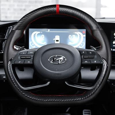 Para Hyundai Tucson Elantra Sonata Cosido a Mano Antideslizante Fibra de Carbono Cuero Tipo D Funda para Volante de Coche
