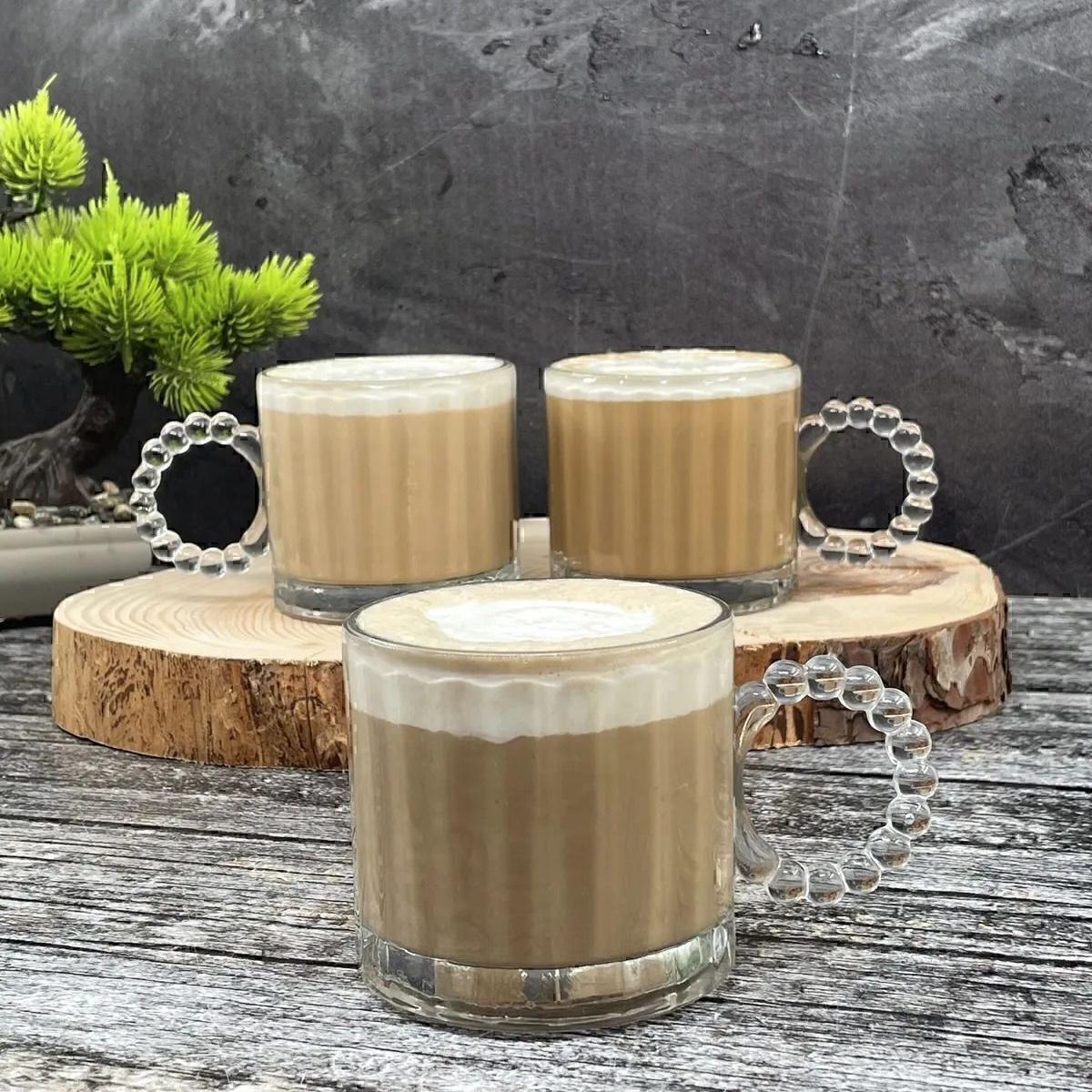 

3 Piece Glass Beaded Handle Cup Mug Tea Coffee Soft Drink Glass 250ml Standart білий
