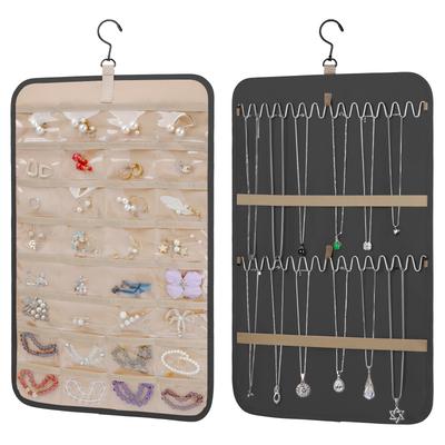 Hanging Jewelry Organizer Portable Double Sided Rings Earrings Bracelets Necklaces Holder with Hook