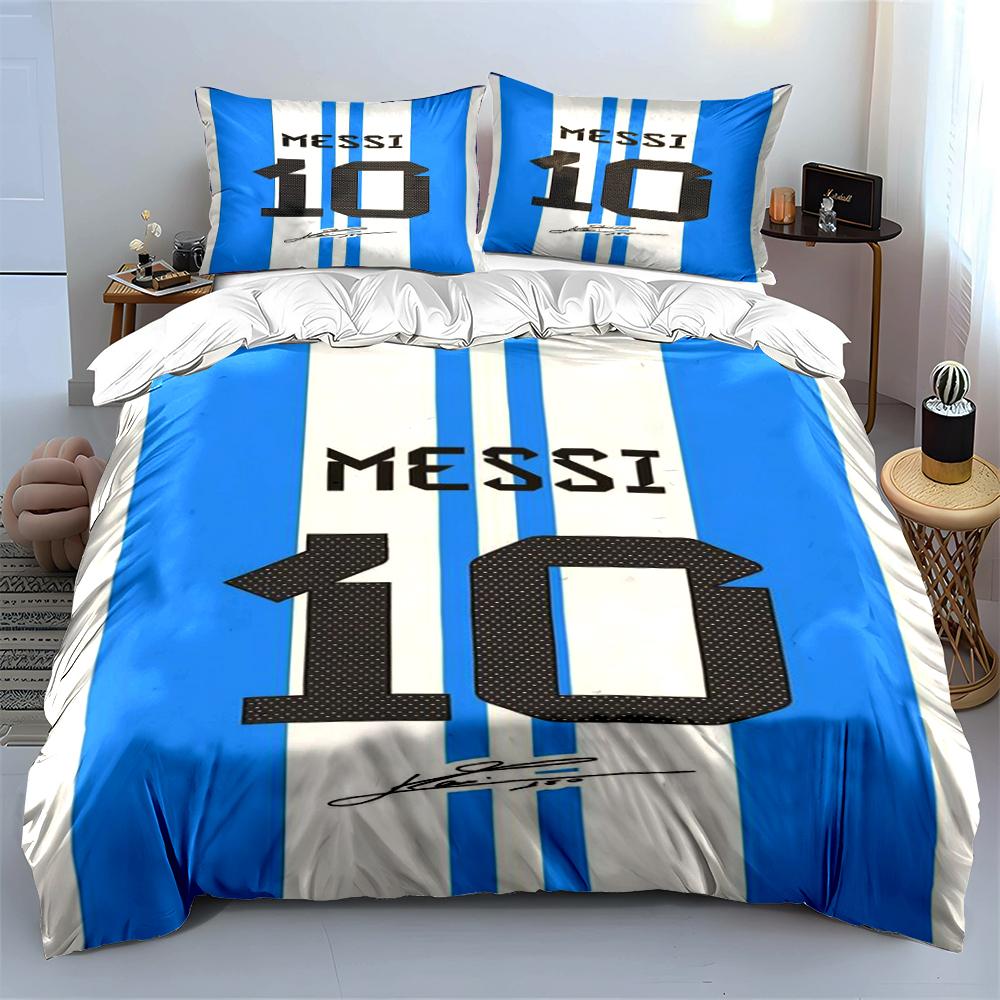 Blau-Weiß Messi 10 Bettwäscheset Bettwäscheset (1 Bettbezug, 2 Kissenbezüge, Bettdecke nicht enthalten)