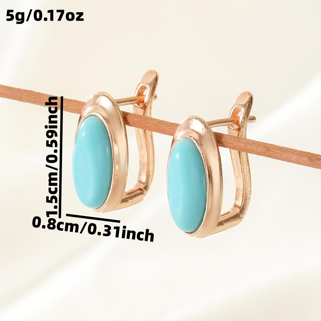 Elegant Oval Artificial Gemstone Copper-plated Pendant Earrings for Ladies, Suitable for Banquets and Weddings.