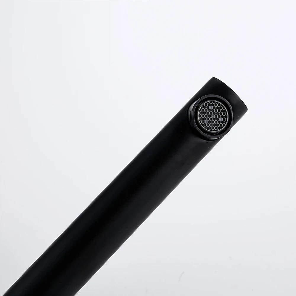 Round Fancy Handle Black Brass Deck Mounted Single Holder Hole Basin Hybrid Hot and Cold Water Bathroom Faucet