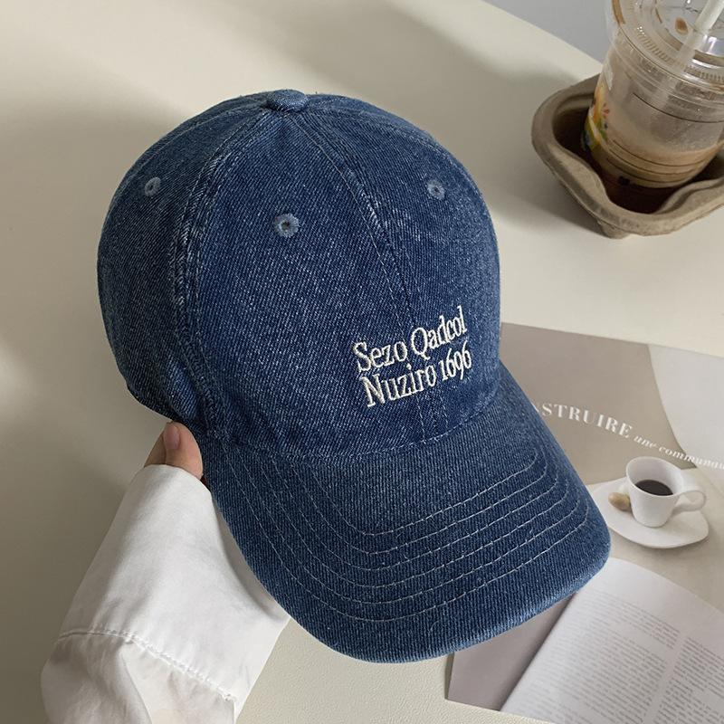 Retro washed denim baseball cap female couple versatile big head circumference sunshade cap male face small