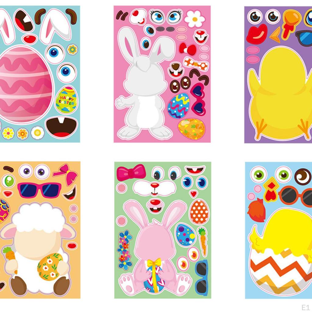 24Pcs Easter Party Stickers Ornaments Face Assemble Make A