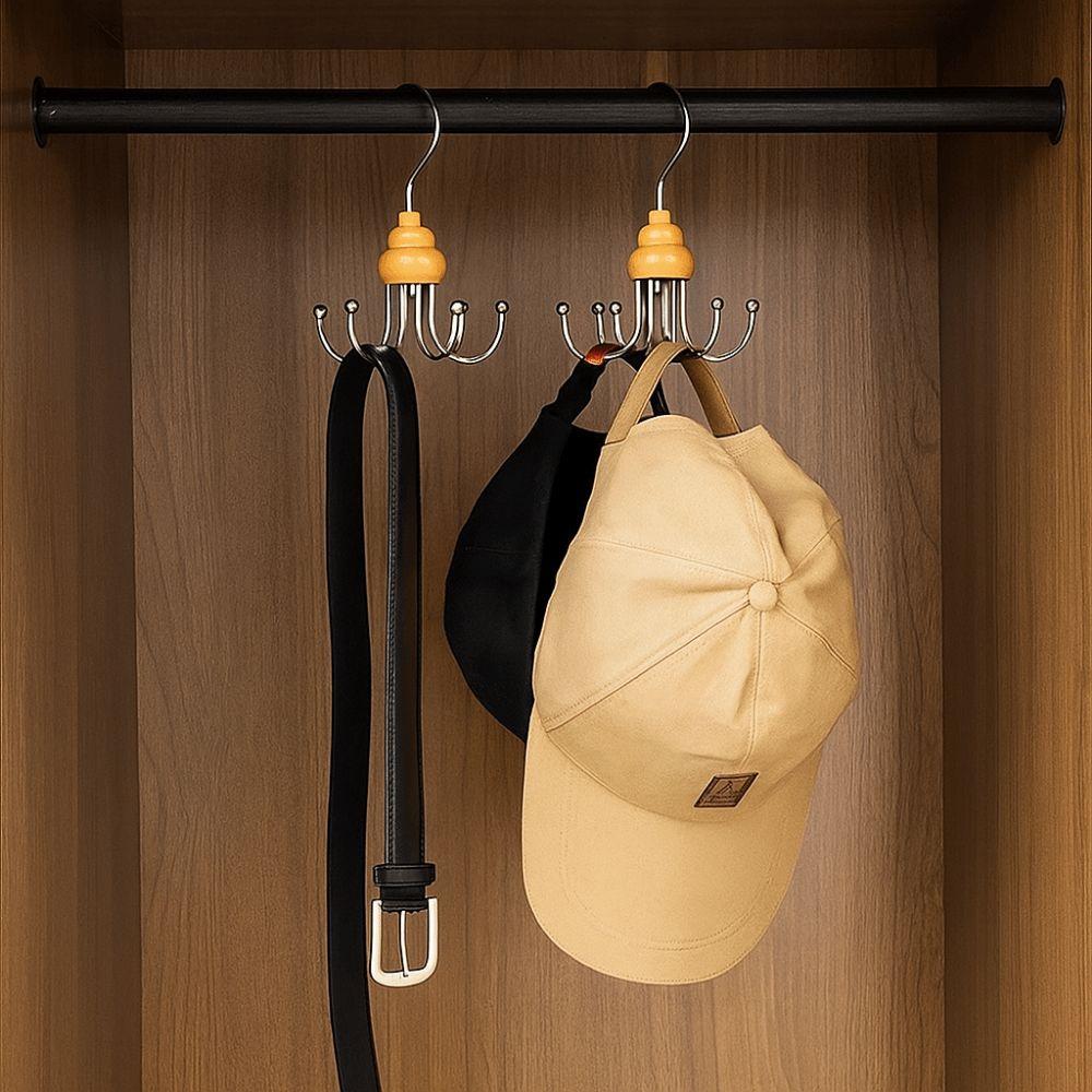 2Pcs Durable Iron Metal 6 Claw Hooks Anti-slip Space Saving Clothes Hangers 360° Rotating Handbag Storage Hanger Wardrobe