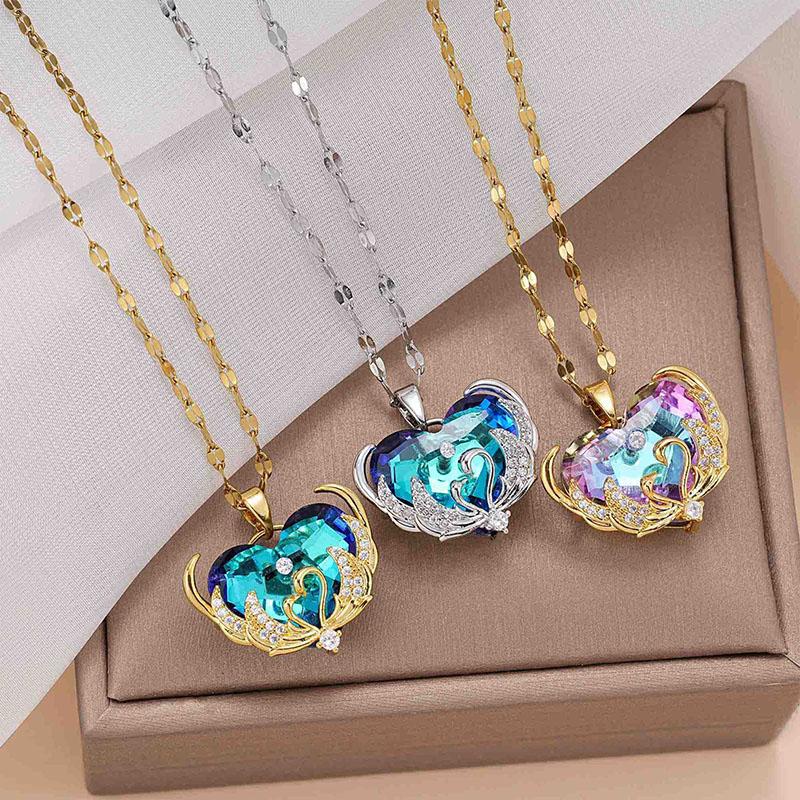 Luxury Design Heart Pendant Necklace For Women Fashion Crystal Charm Chain Choker Necklace Collar Girls Party Jewelry Gifts