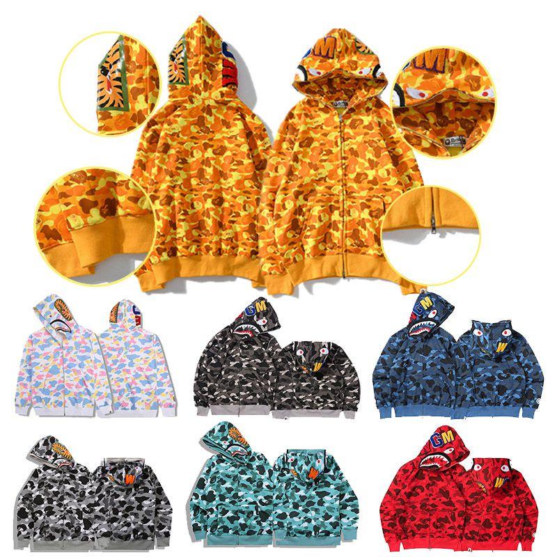 Women Bape Men Zip Up Jacket Shark Printing Hoodie Streetwear Fashion