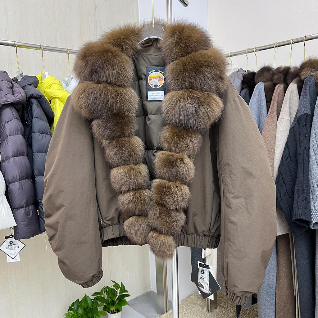 New fox fur big fur collar Parker goose down jacket women's short loose foreign style jacket tide