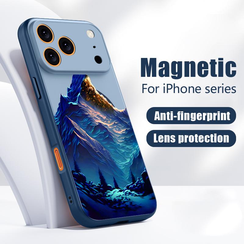 Custodia con Motivo Paesaggio Montagna Innevata Per iPhone 17 Pro Max Magnetica Per Magsafe Cover Ibrida Sottile Opaca Per iPhone 16 15 14 13 Pro Max