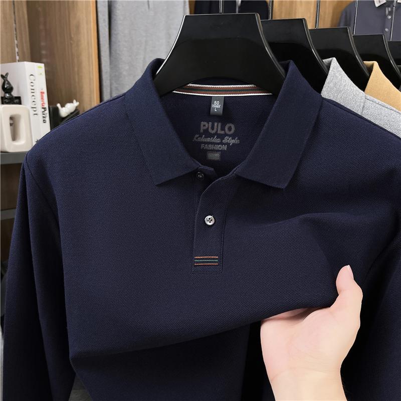 Wovey Katoenen Hoge Kwaliteit Heren Poloshirt Kraag Lange Mouwen T-shirt Herfst Schildpad Rug Vakmanschap Zakelijk Vrije Tijd Herenkleding L