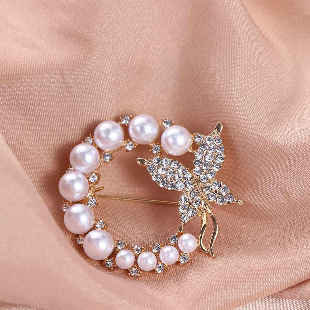 Elegant Wreath Butterfly Brooch Baroque Rhinestone Circle Brooches Circle Butterfly Brooch  Jewelry