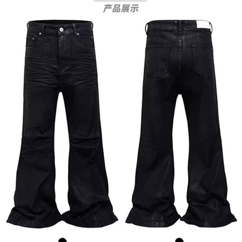 

Американский бренд темной уличной моды в стиле RO, джинсы bootcut, брюки для мужчин, с ручной шлифовкой, восковым покрытием, эластичные, с микро-растяжением, до пола S чёрный