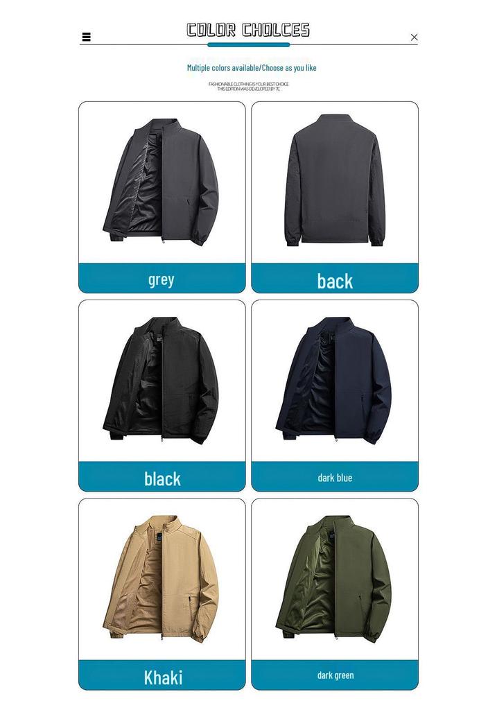 Men's Plus Size Stand Collar Workwear Jacket - Casual Spring/Autumn Outdoor Top
