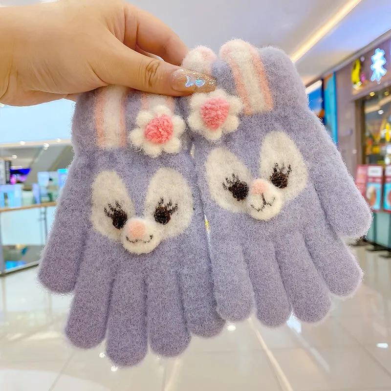 Imitace norka Nový králík Plyšový pětibodový pletený roztomilý studentský plus sametově zesílené podzimní a zimní teplé dětské rukavice