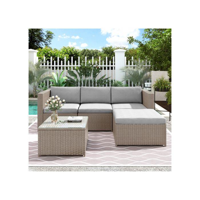 Polyethylene Rattan Leisure Sofa Set, Garden Furniture, Corner Sofa, Khaki