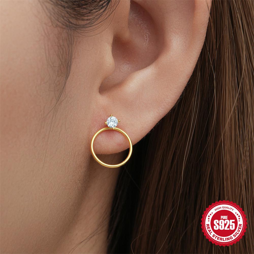 Fashion S925 Sterling Silver Classic Diamond-Encrusted Daily Temperament Stud Earrings Women'S S-Shaped Simple Classic Earrings