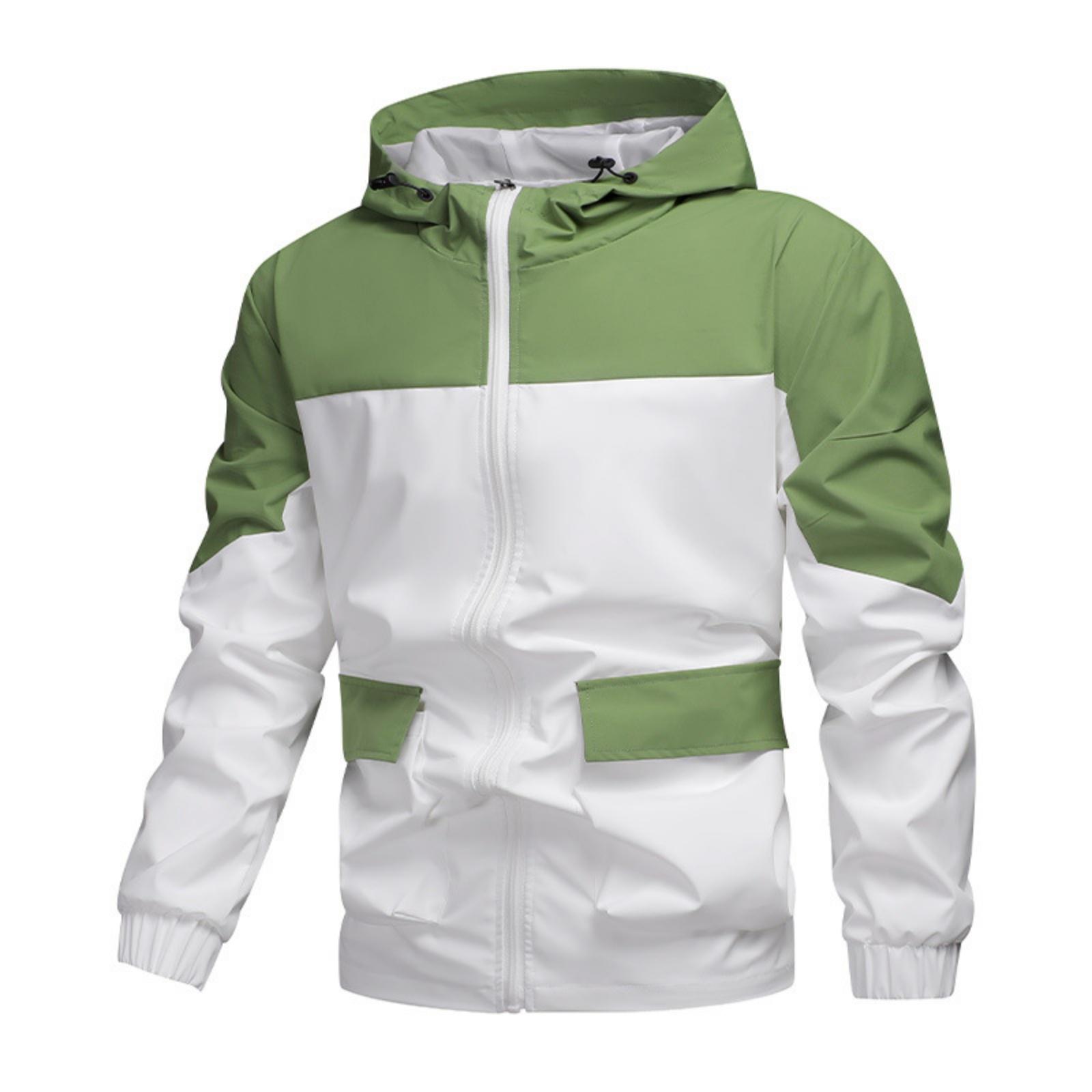 

Мужские и женские куртки с капюшоном, рабочие куртки с цветовыми блоками, мужские спортивные повседневные легкие свободные ветрозащитные куртки на молнии XXL зелёный
