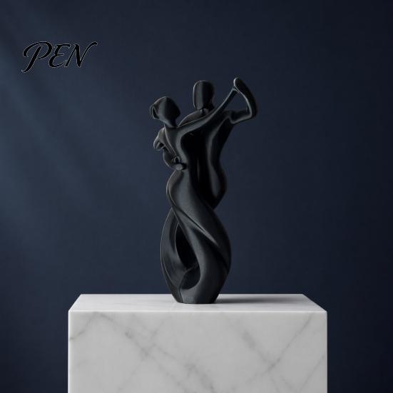 Streamlined Body Shape Sculpture 3D Printing Art Ornament, Matte Black Dancing Couple Model, Abstract Tango Scratch-resistant Figurine Dance