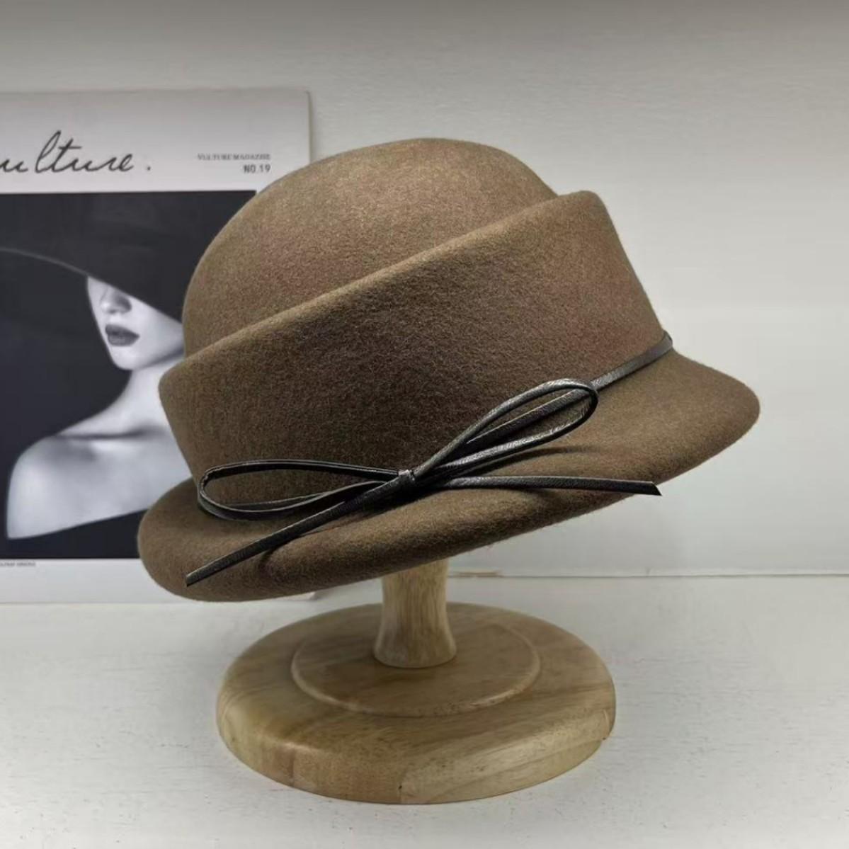 

French retro wool top hat women s autumn and winter new warped beret high-quality elegant versatile basin hat M（55-58cm） темно-коричневого