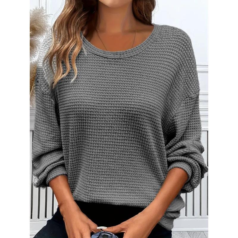 Plus Size Women's New Autumn Round Neck Solid Color Loose Long Sleeved Top