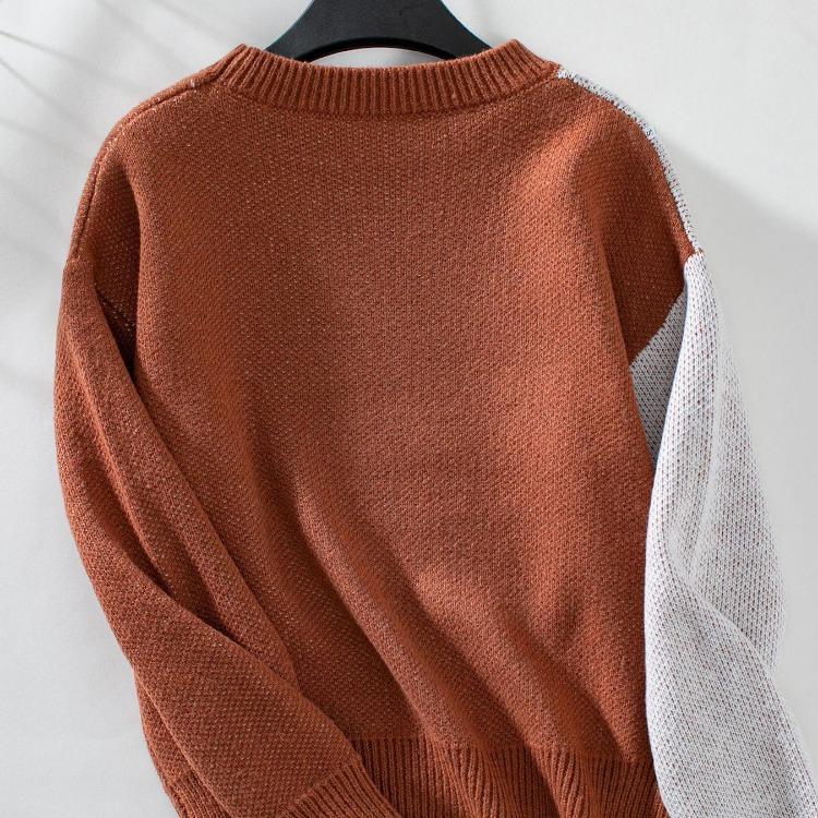 Vintage Druck O-Ausschnitt Langarm Lose Strickware Strickjacke Pullover Oberteil für Herbst Winter