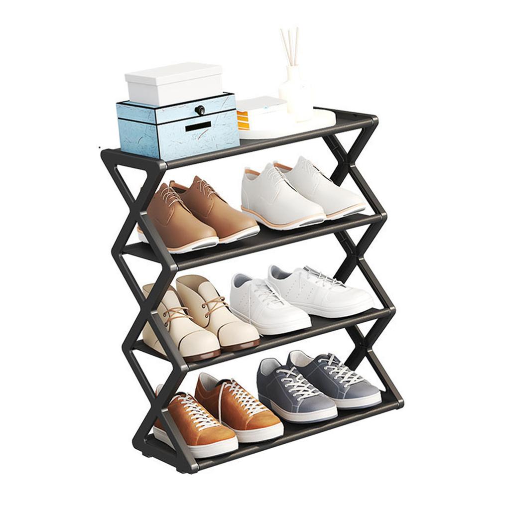 4 Tier Foldable Shoe Rack Space Saving   Standing Shoe Storage   for Closet Hallway Entryway Bedroom