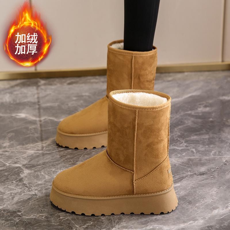 Thick-soled snow boots winter velvet thickened large cotton shoes medium tube casual soft-soled short boots