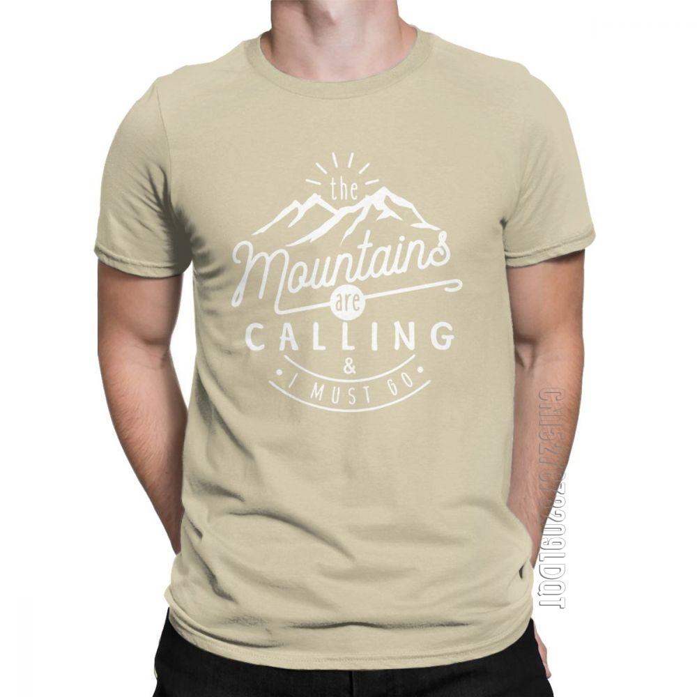 Men The Mountains Are Calling And I Must Go TShirt Hiking Climbing T Shirt Holiday Funny O Neck Clothes 100 Cotton Tees