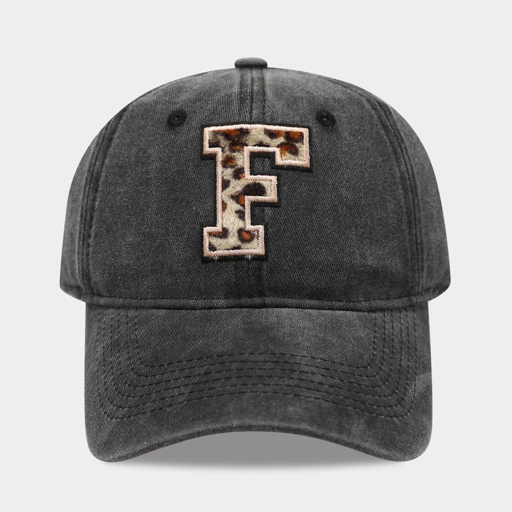 Black Baseball Cap, 26 English Letters Leopard Print Duckbill Hat, Women's Retro Fashion Sports Sun Hat, Trendy Cap