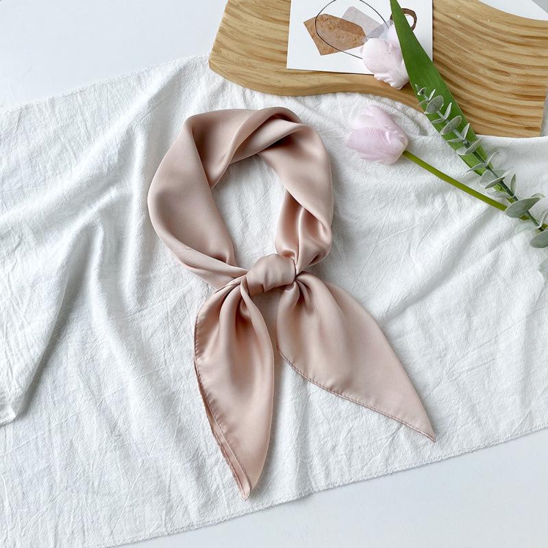 Dopamine Color Silk Scarf: Women's Solid Small Square Neckerchief & Headband