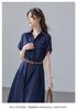 Relaxed Lapel Short-Sleeved Dress with Lining