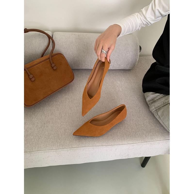 2025 New Suede Thin Soft Sole Comfortable Pointed Flat Sole Single Shoes Light Mouth Ladyshoes Low Heel Women's Shoes