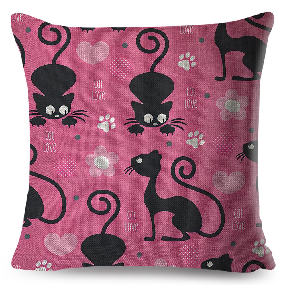 Playful Cat Pattern Design Double Sided Printed Living Room Bedroom Decor Cushion Cover