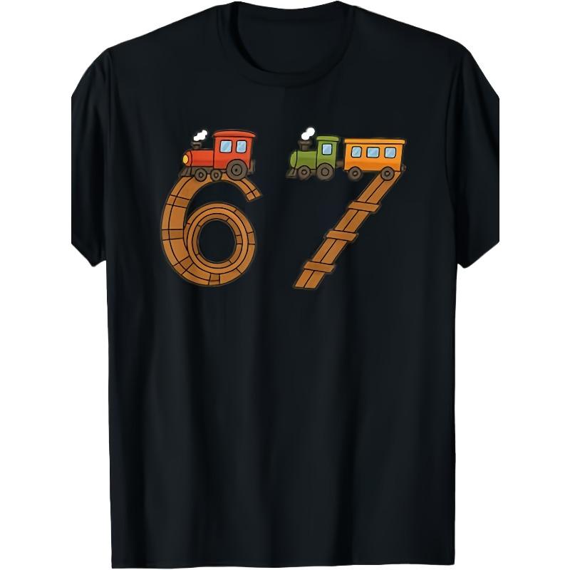 

Cute Trains Numbers Funny Tee | Vintage T-Shirt Men Medium Black | Crew Neck, Short Sleeve, Casual Style, All-season Wear S чёрный