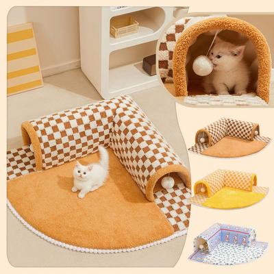 2-In-1 Cat Tunnel Bed For Indoor Cats Tunnel Carpet Cat Play Tunnel With Hanging Toy Ball Removable And Washable