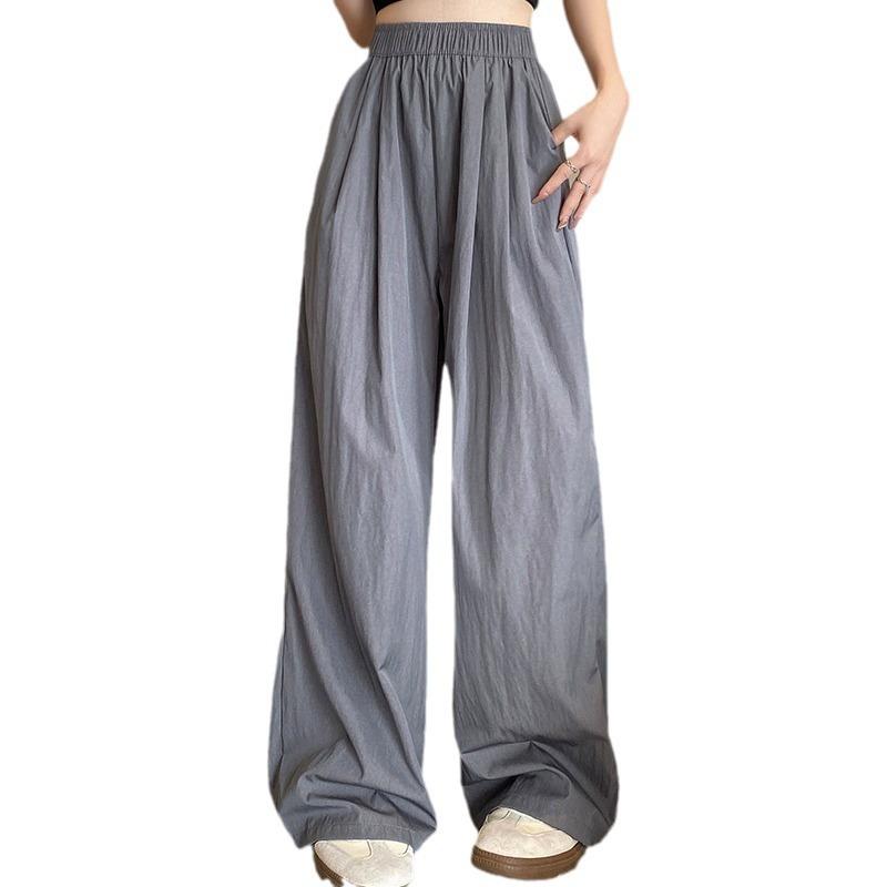 Color ice silk wide-leg pants women's summer thin high waist drape straight pleated cotton and linen casual pants lazy Yamamoto pants