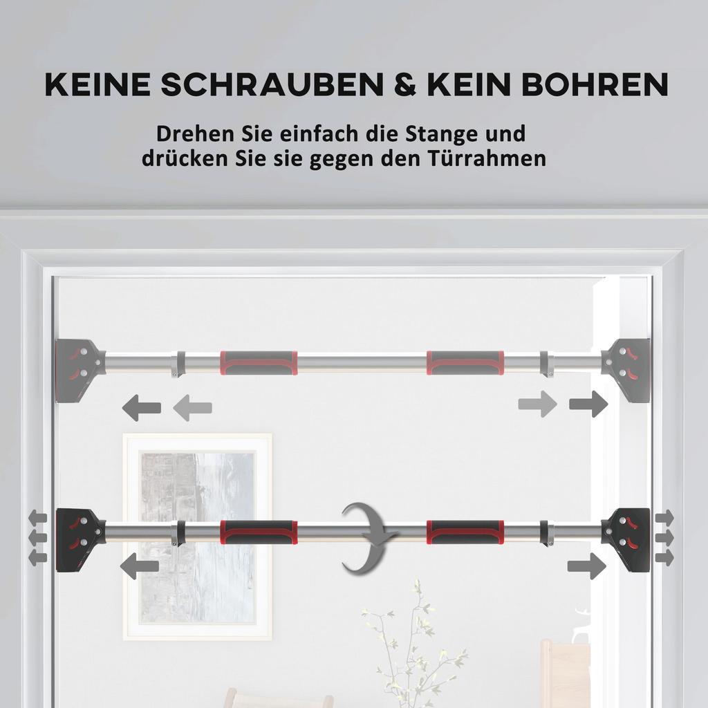 Doorway Pull Up Bar, No Screws Door Frame Chin Up Bar, Adjustable Length (75-92cm) for Home Gym Workout, Max Load 200kg