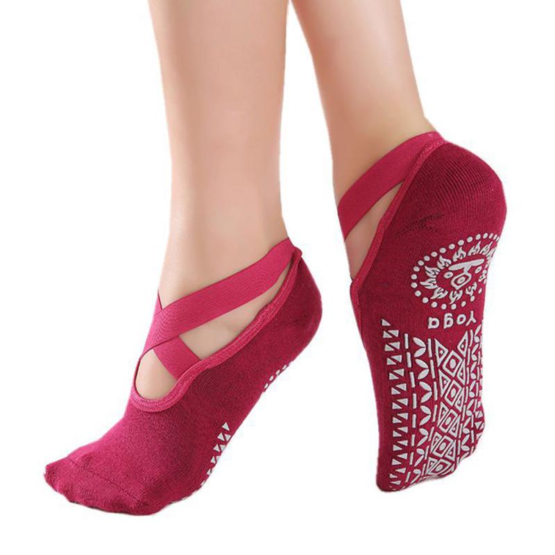 Women Non-slip Yoga Socks Professional Cross Strap Fitness Massage Sports Floor Socks With Grips