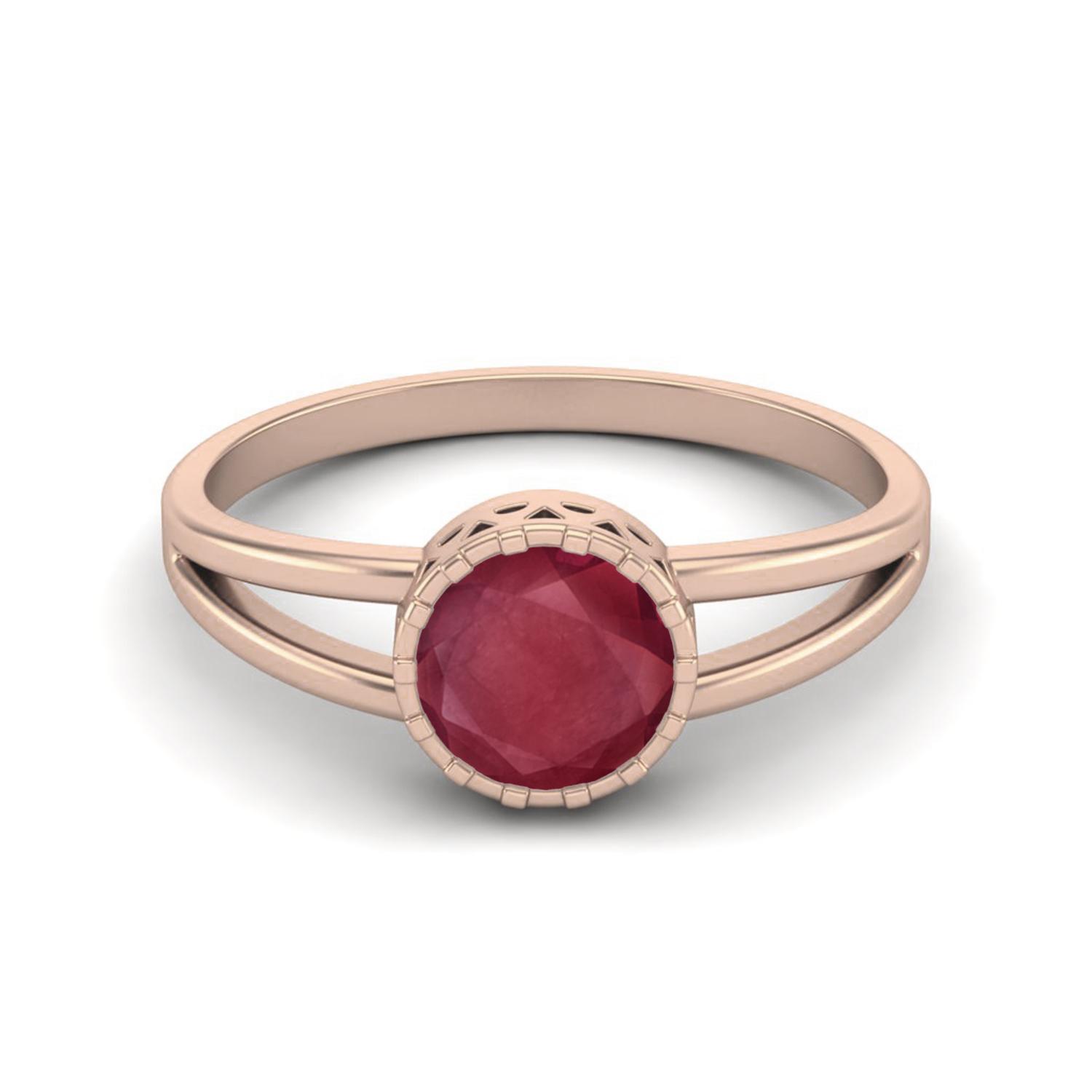1.05 Cts Round Shape Bezel Set Ruby Solitaire 925 Sterling Silver Rose Vermeil Split Shank Engagement Rings 9