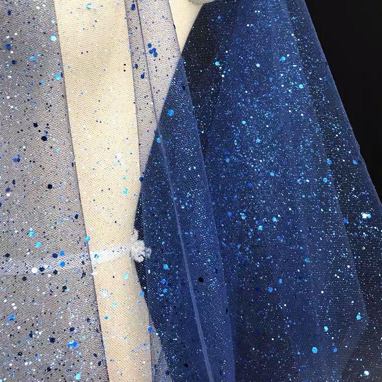 Shiny gilded sequined sheer chiffon fabric suitable for wedding dresses formal gowns and DIY handmade clothing fabrics