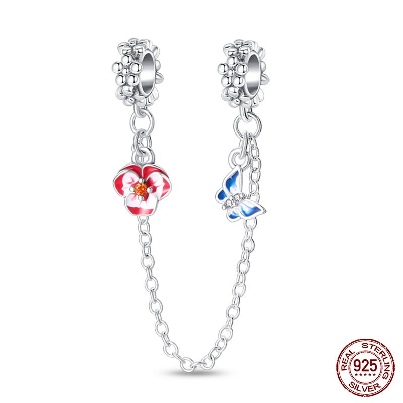 100% Copper Butterfly Flower Blue Zircon Charms Beads Fit Qikaola Original Bracelets Exquisite Diy Jewelry Gift