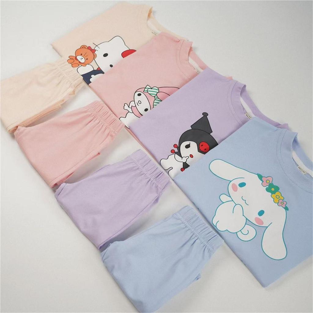 [Reloading] Cinnamoroll, Kuromi, and My Melody Summer Children's Pajama Set, Short Sleeve T-Shirt and Shorts, Loungewear, Cotton, Cute, Stylish, Thin,