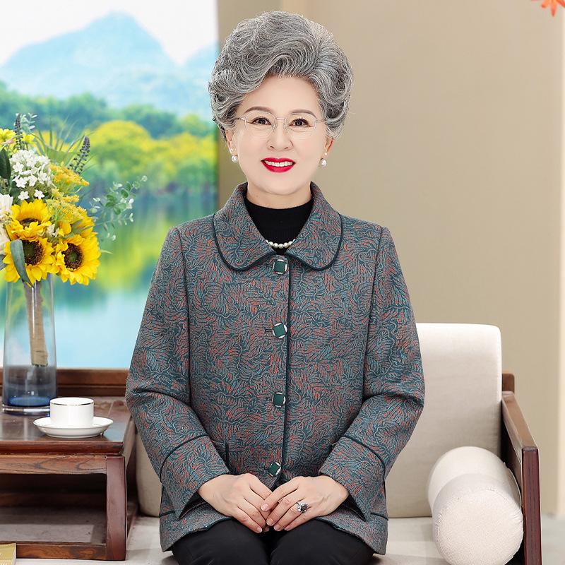 

Women s Spring Lapel Jacket for Middle-Aged and Elderly - New 70-Year-Old Mom Cardigan 4XL (125-140 jin)