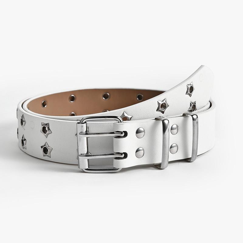 Womens Elegant Faux Leather Waist Belt With Unique Star Eyelet And Punk Features