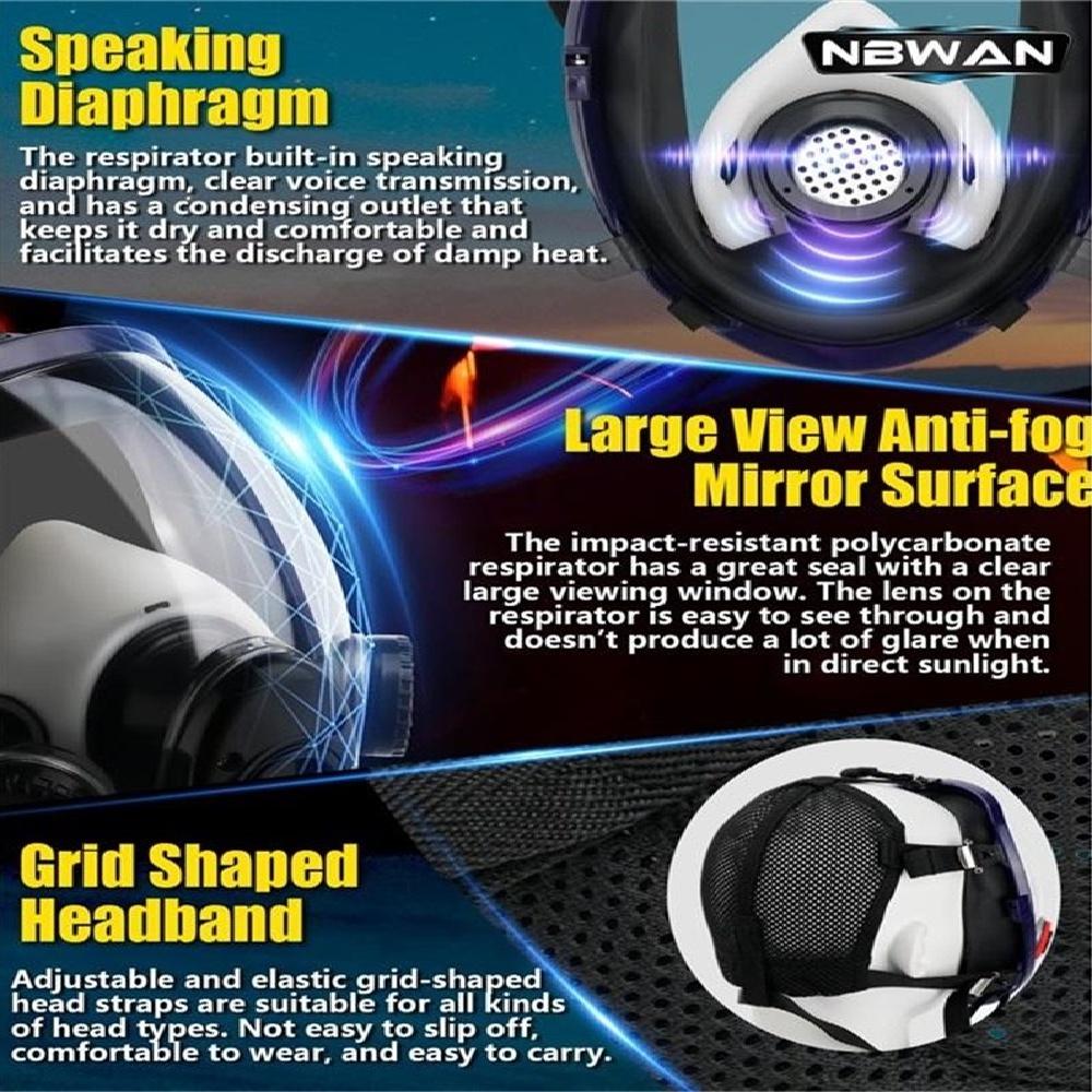 Gasmasken Überleben Nuklear und Chemisch,Gasmaske mit 40mm Aktivkohlefilter,Vollgesichts-Atemschutzmaske mit 6001 Filter