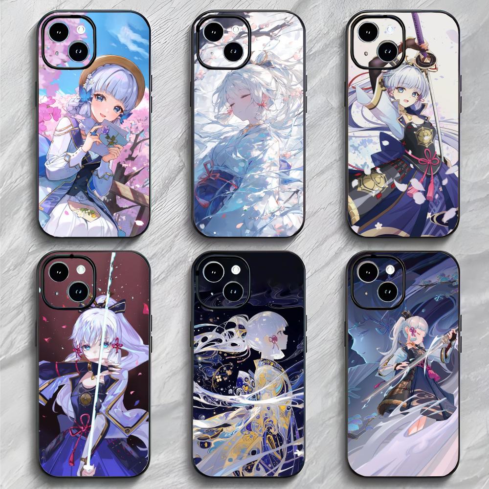 Elegant Genshin Impact K-Kamisato Ayaka Phone Case Black Matte Thin Phone Case For iPhone17 16 15 14 13 ProMax