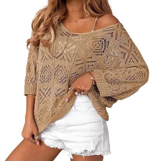 2025 Spring-Summer Crochet Hollow Seven-Sleeve Knit Pullover