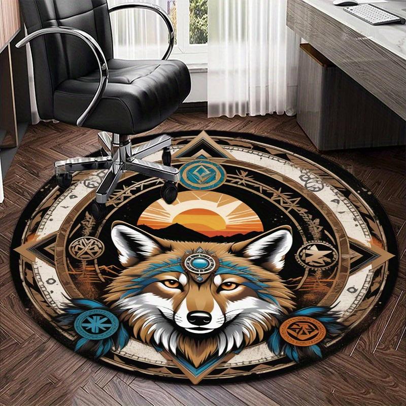 S Natural Wolf Round Rug Nonslip Area Rug Office Chair Mat Carpet For Living Room Bedroom Home Decor