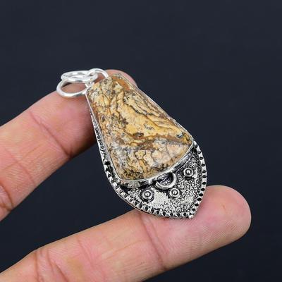 Gift For Her 925 Sterling Silver Natural Picture Jasper Gemstone Jewelry Pendant