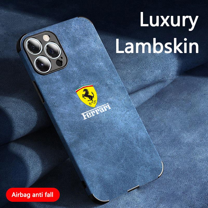 Custodia per Telefono Tutta Inclusa in Scamosciato per Auto Ferrari per iPhone 16 15 13 14 Pro Max Mini 8 XR XS 16 Plus 15Pro Max Cover Guscio Adesivo